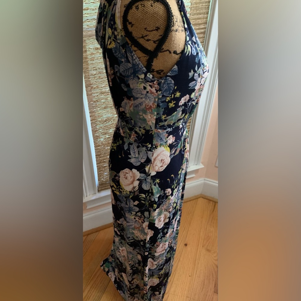 eloges Blue and multi color floral halter toe neck maxi dress Size M NWOT - Picture 3 of 7